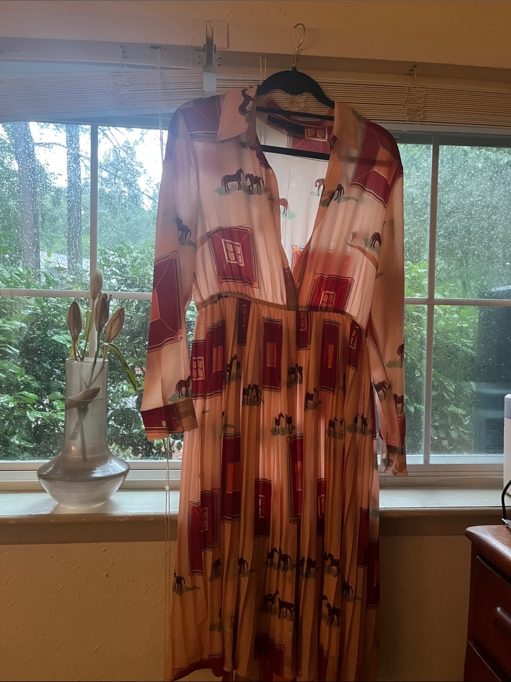 Pink & Red Horse-Print Pleated Shirt Dress - Picture 2 of 5